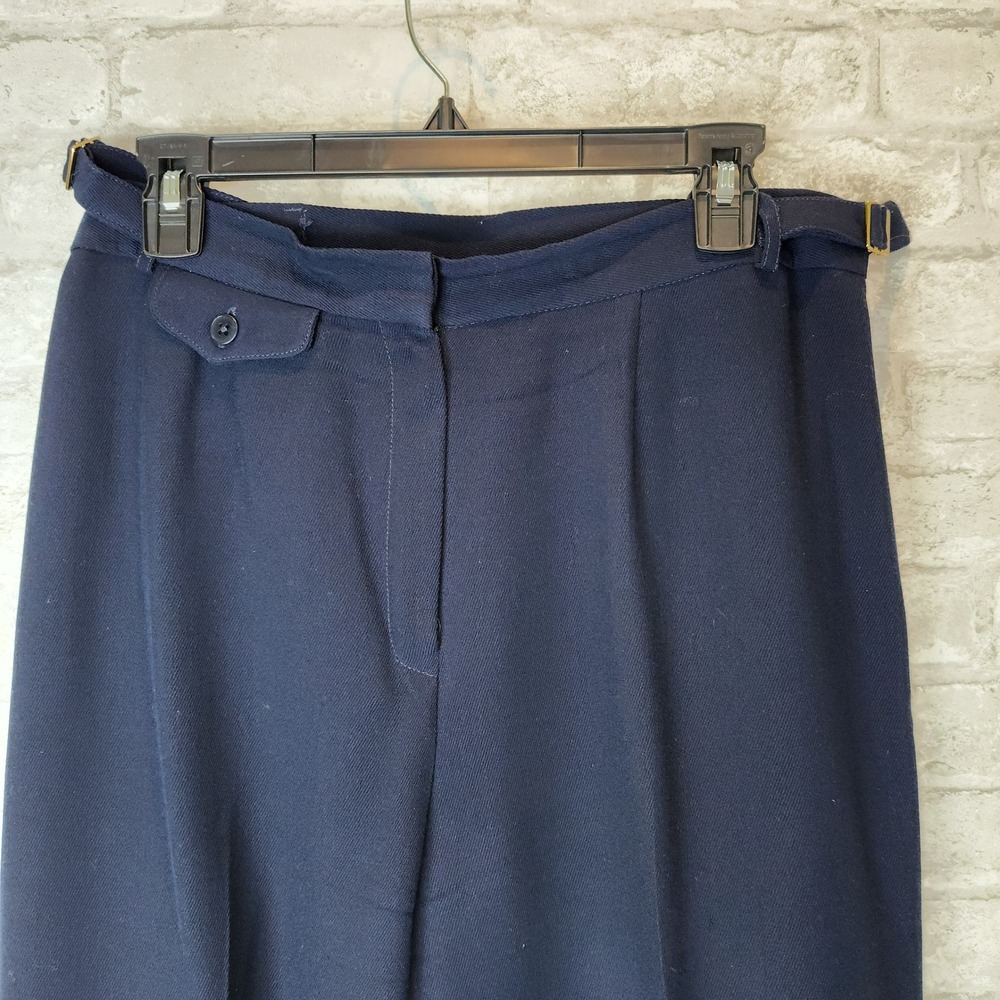 Lauren Ralph Lauren Dress Pants Navy Blue Worsted Wool Wide‎ Leg Cuffed Size 12 - Picture 2 of 9